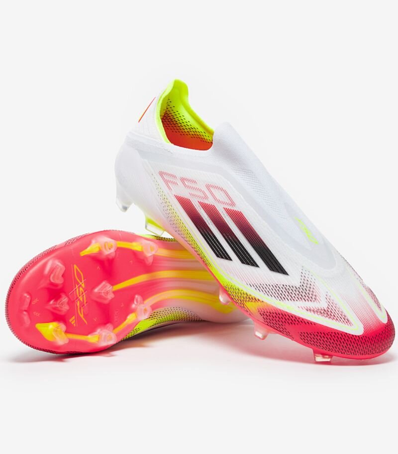 adidas f50 laceless football boots in white with red and yellow details
